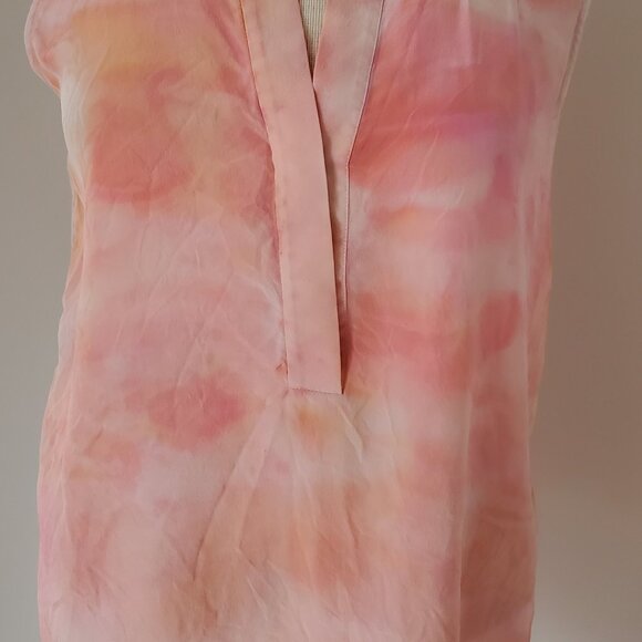 painted Vince Silk tank top sleeveless shirt white coral pink sand band collar M - Picture 11 of 11